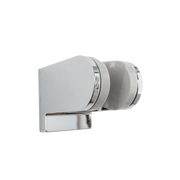 Polished chrome wall mount bracket with adjustable ball joint for handheld showerhead attachment.