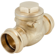 Brass 3/4-inch check valve with hexagonal cap top and two push-connect ports on sides.
