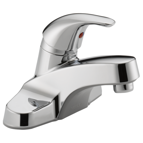 Chrome single-handle bathroom faucet with curved spout and metal pop-up drain control.