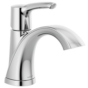 Chrome single-handle bathroom faucet with curved spout and lever handle.