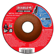 Red circular metal cut-off disc with brown cutting surface, 4-1/2 inch diameter, Type 27, 1.2mm thickness.