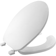 White round open front toilet seat with matching cover lid.