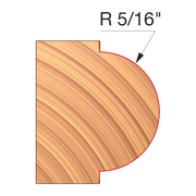 Concave radius router bit with 5/16" curve profile shown in wood cross-section diagram.