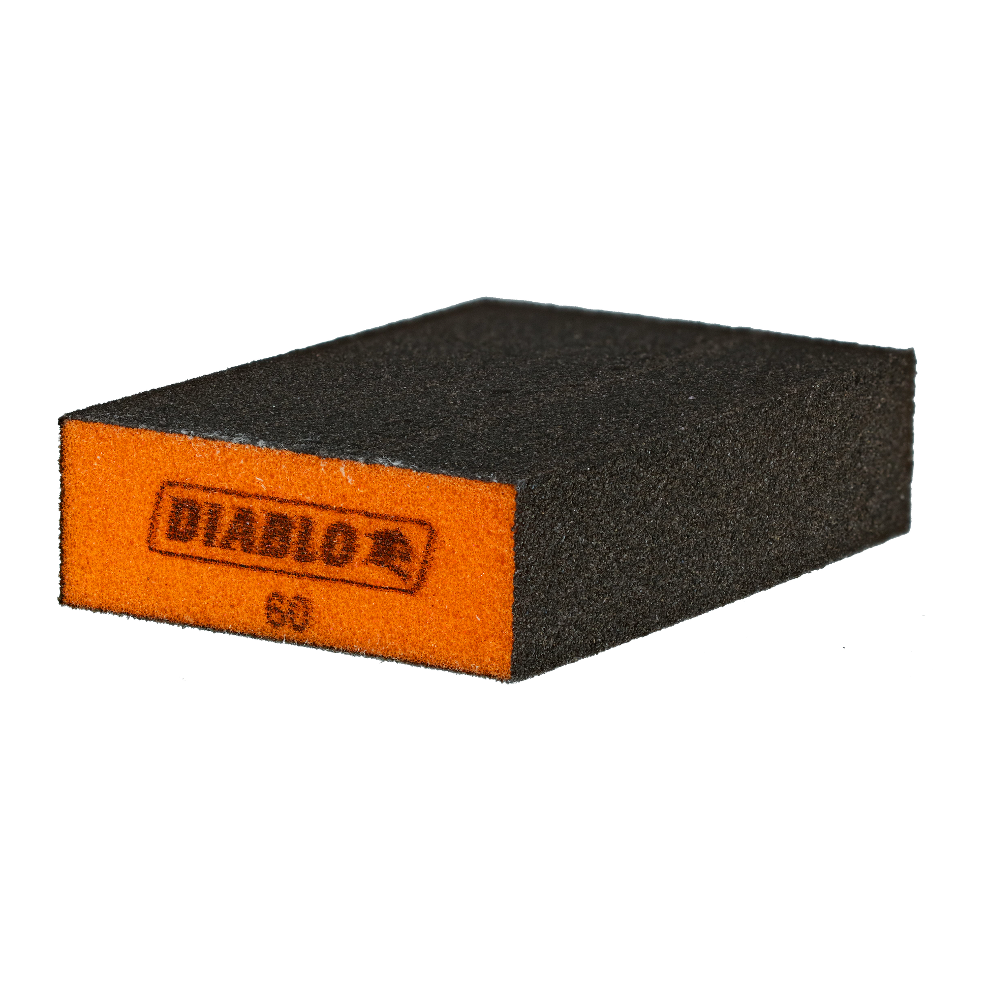 Black and gray flat sanding sponge with orange Diablo branding and 60-grit marking on edge.