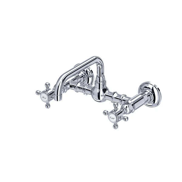 ROHL Acqui Wall Mount Bridge Bathroom Faucet with U-Spout - Polished Chrome