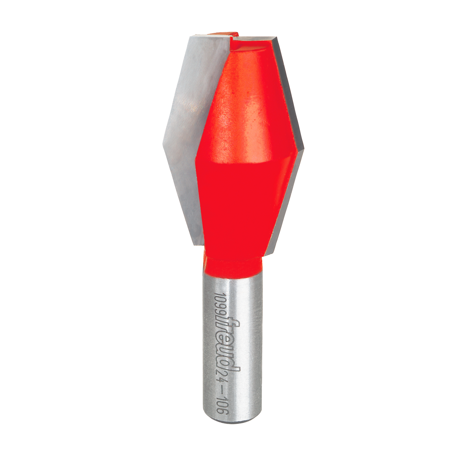Freud butterfly spline bit with red cutting head and silver metal shank for woodworking joinery.