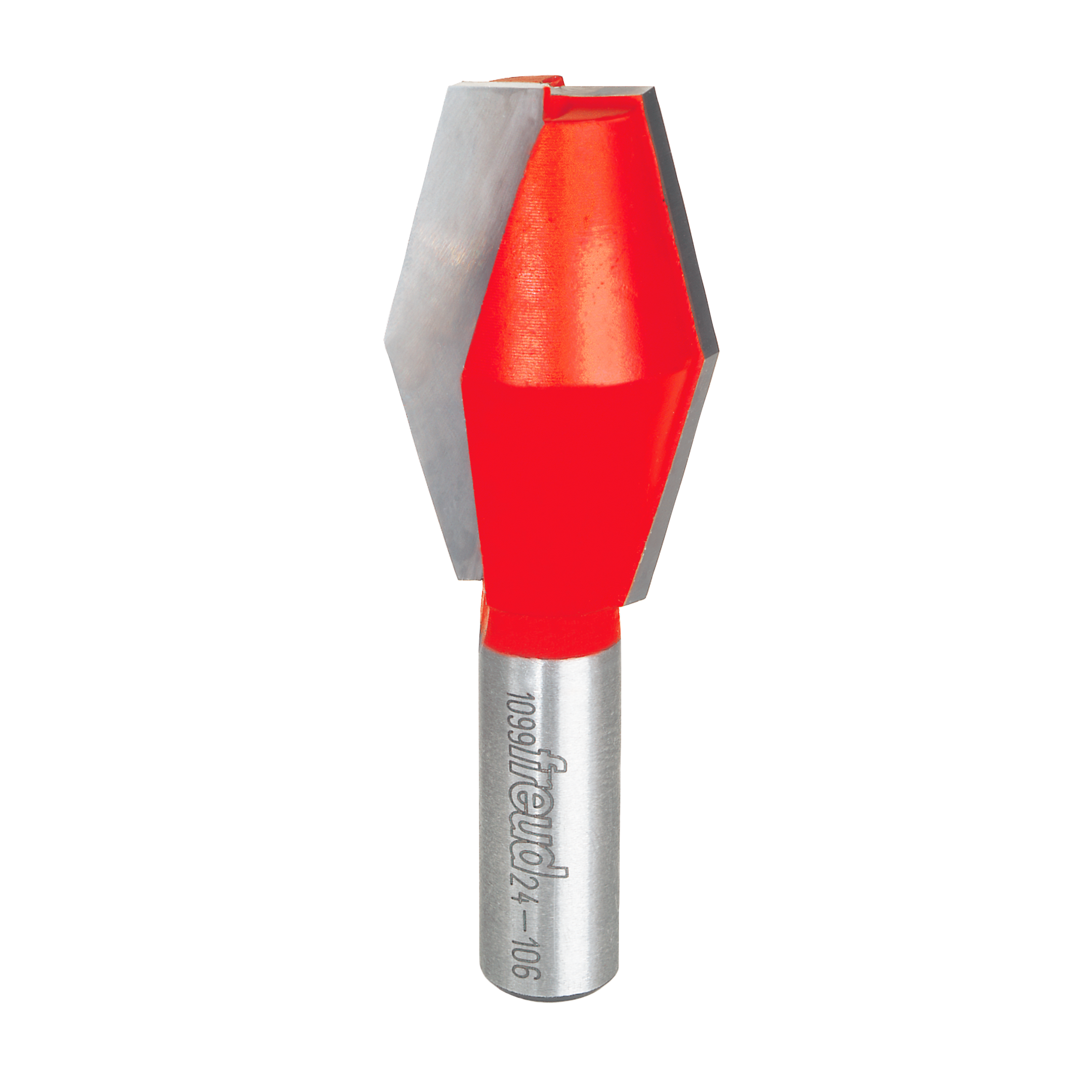Freud butterfly spline bit with red cutting head and silver metal shank for woodworking joinery.