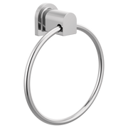 Chrome towel ring with rounded rectangular wall mount and circular ring design.