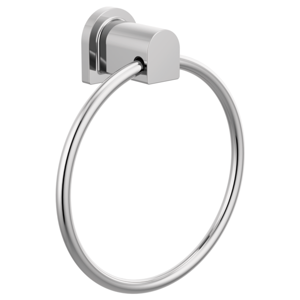 Chrome towel ring with rounded rectangular wall mount and circular ring design.