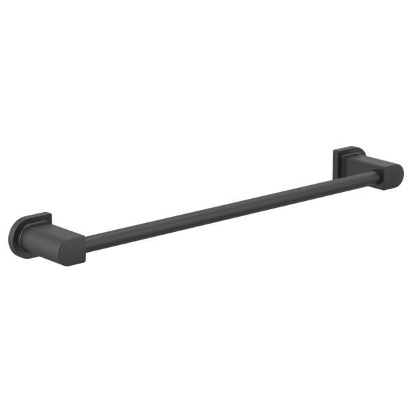 Matte black metal towel bar with square mounting brackets on each end.