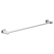 Chrome and white towel bar with square wall mounts, approximately 24 inches long.