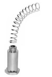Chrome coiled spring riser with threaded connector base for pre-rinse faucet assembly.