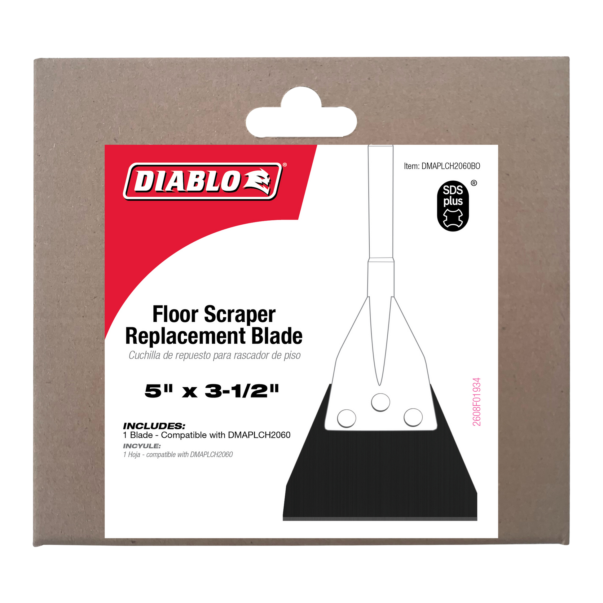 Diablo SDS-Plus floor scraper replacement blade, 5" x 3-1/2", black metal head with mounting holes.