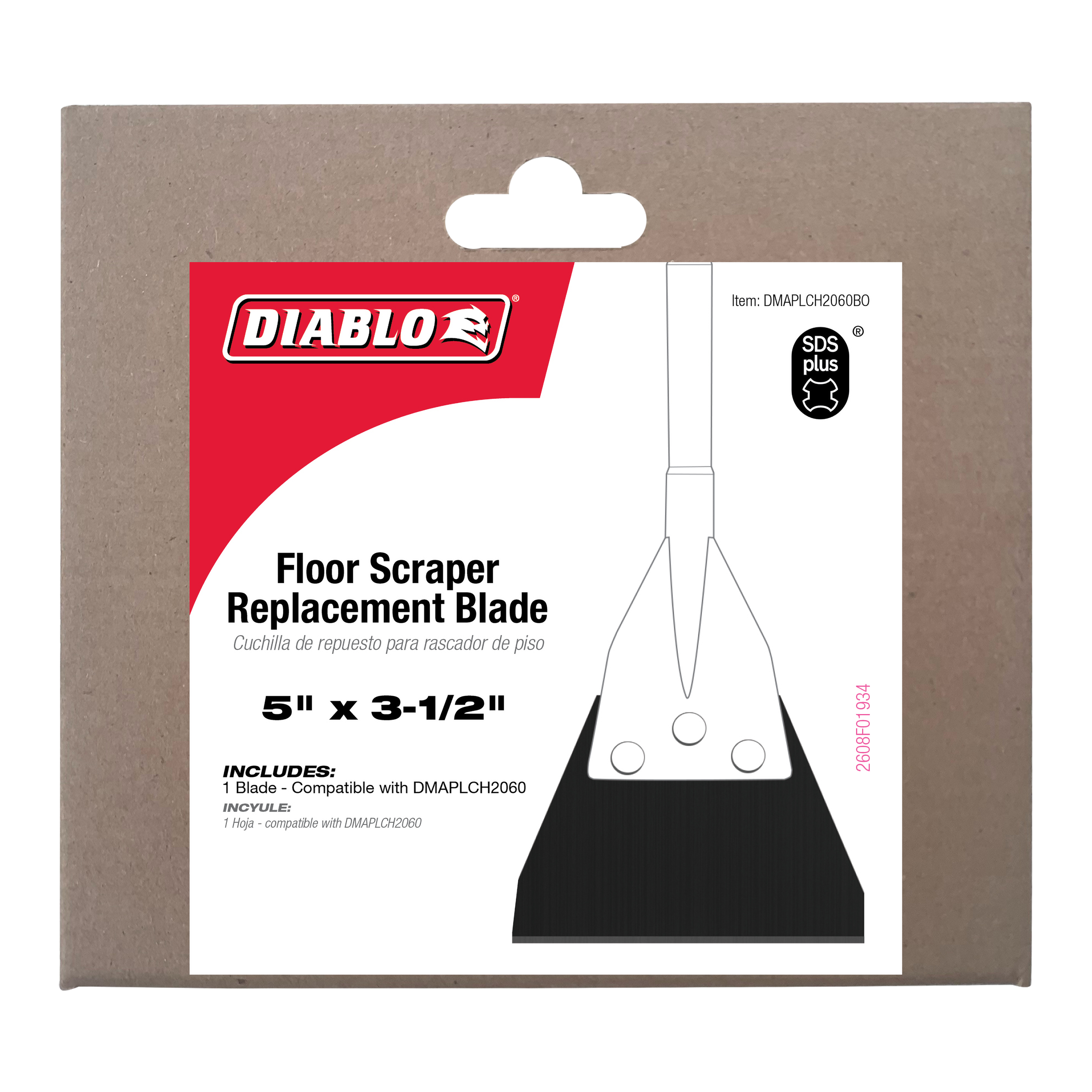 Diablo SDS-Plus floor scraper replacement blade, 5" x 3-1/2", black metal head with mounting holes.