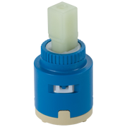 Blue and cream valve cartridge with pale green stem insert and threaded cap.