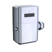 Toto Ecopower touchless toilet flush valve in polished chrome with sensor panel and side-mounted connection ports.