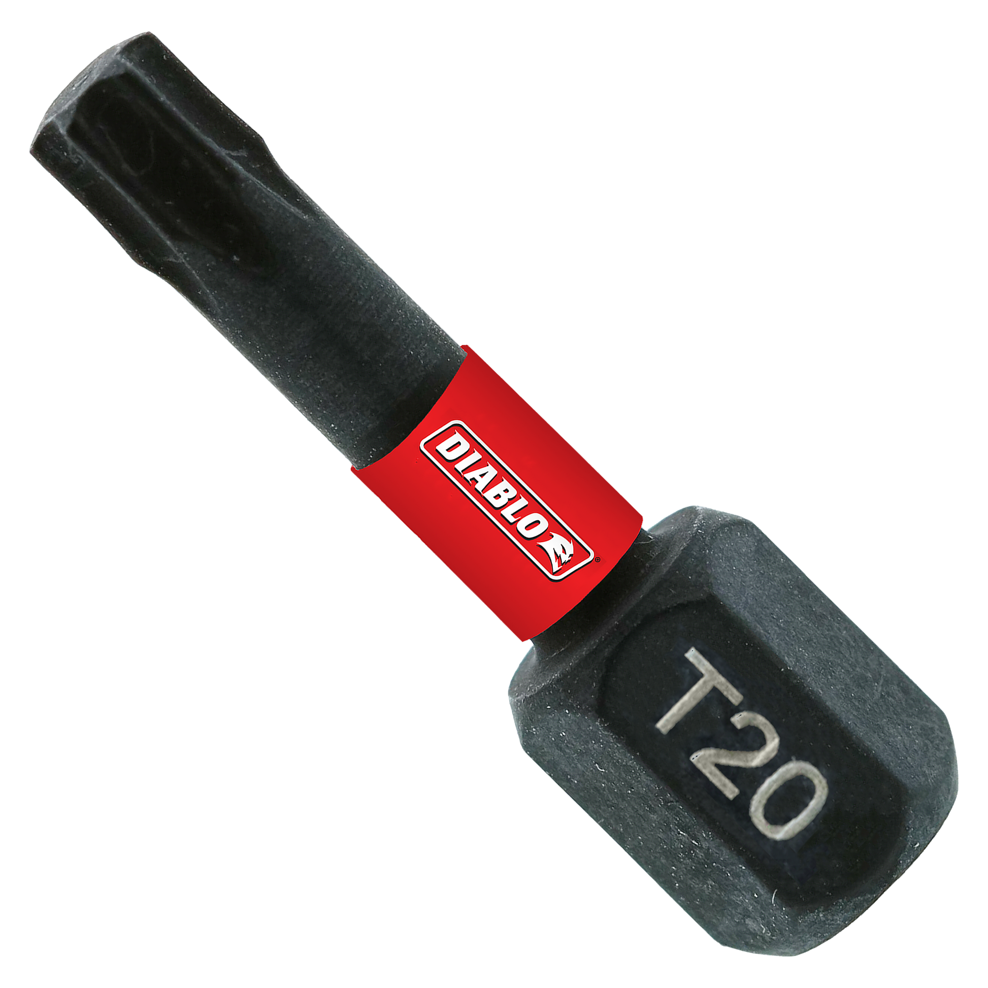 Black Torx T20 drive bit with red Diablo band on 1 inch shaft.