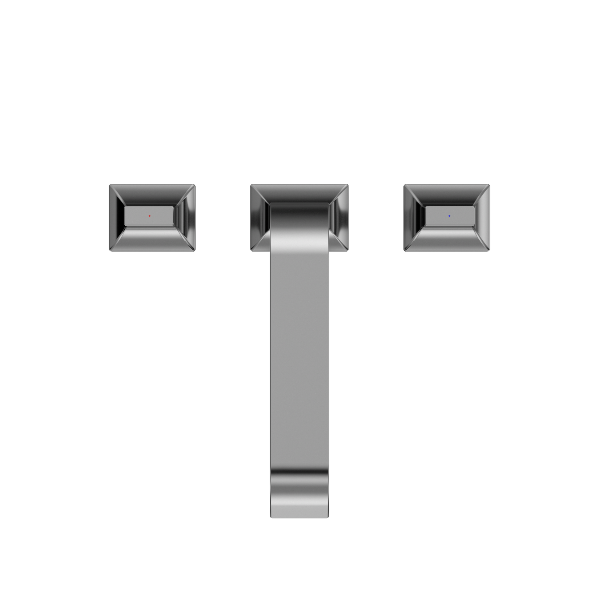 Polished chrome two-handle deck-mount roman tub filler with center spout and side valve controls.