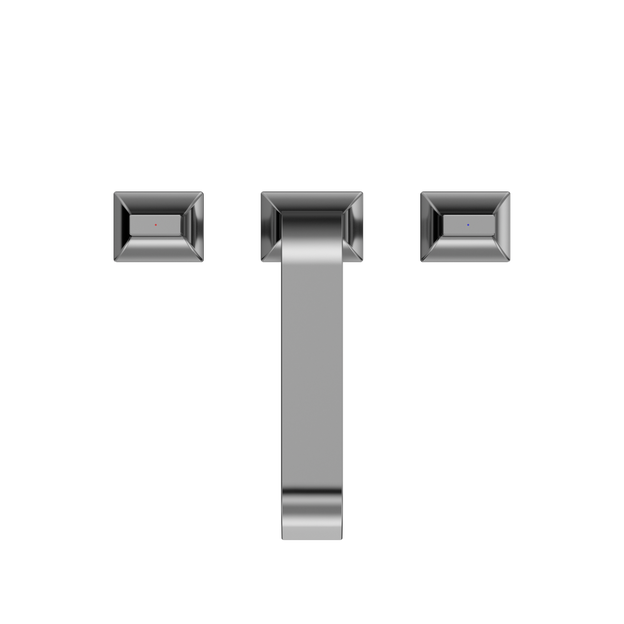 Polished chrome two-handle deck-mount roman tub filler with center spout and side valve controls.