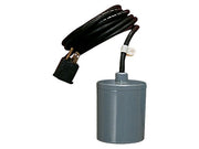 Black float switch with cord attached to gray cylindrical float chamber.