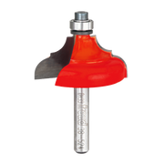 Freud router bit with red cutting head and silver shaft featuring classical cove and bead profile.