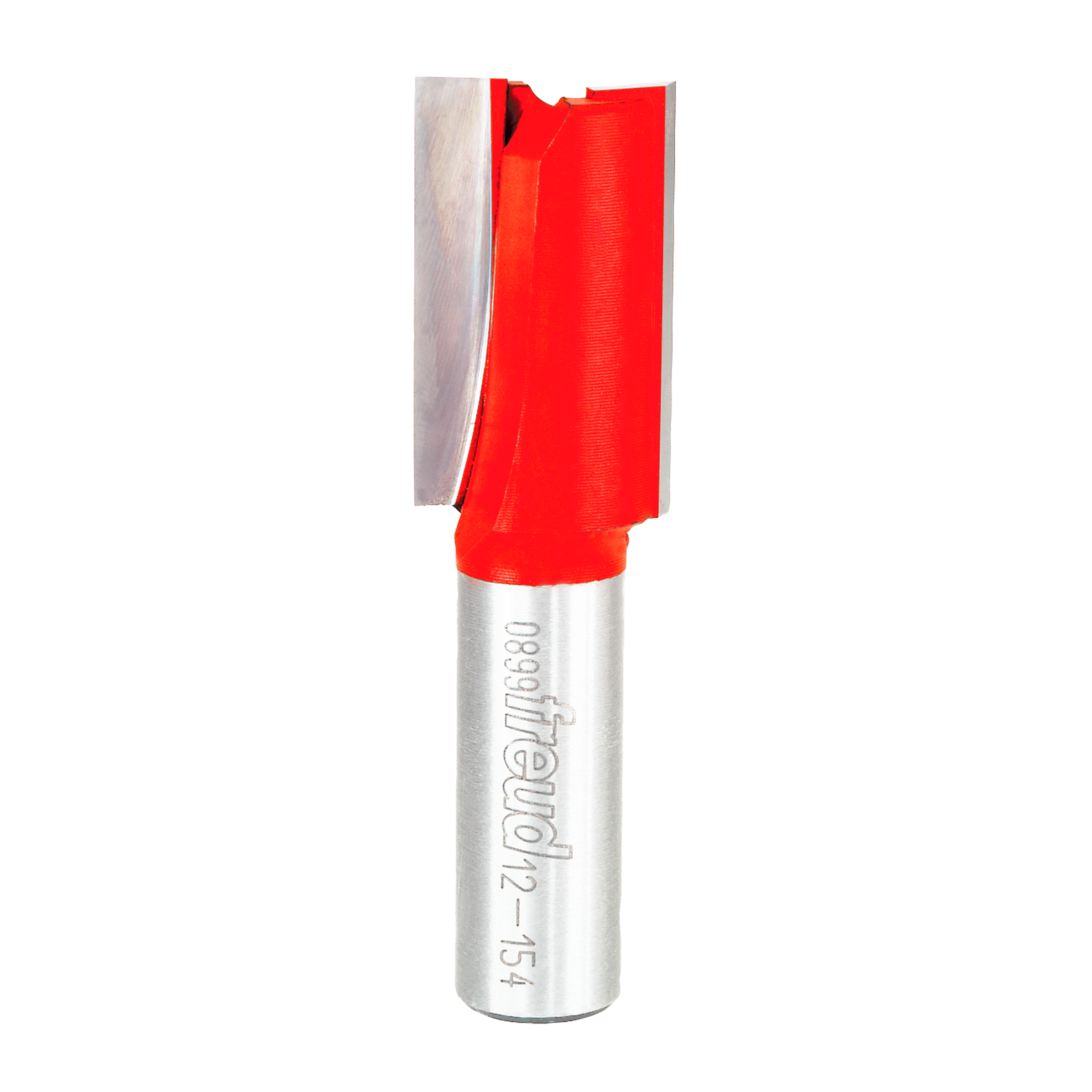 Freud 3/4" double flute straight router bit with red cutting head and silver shank.