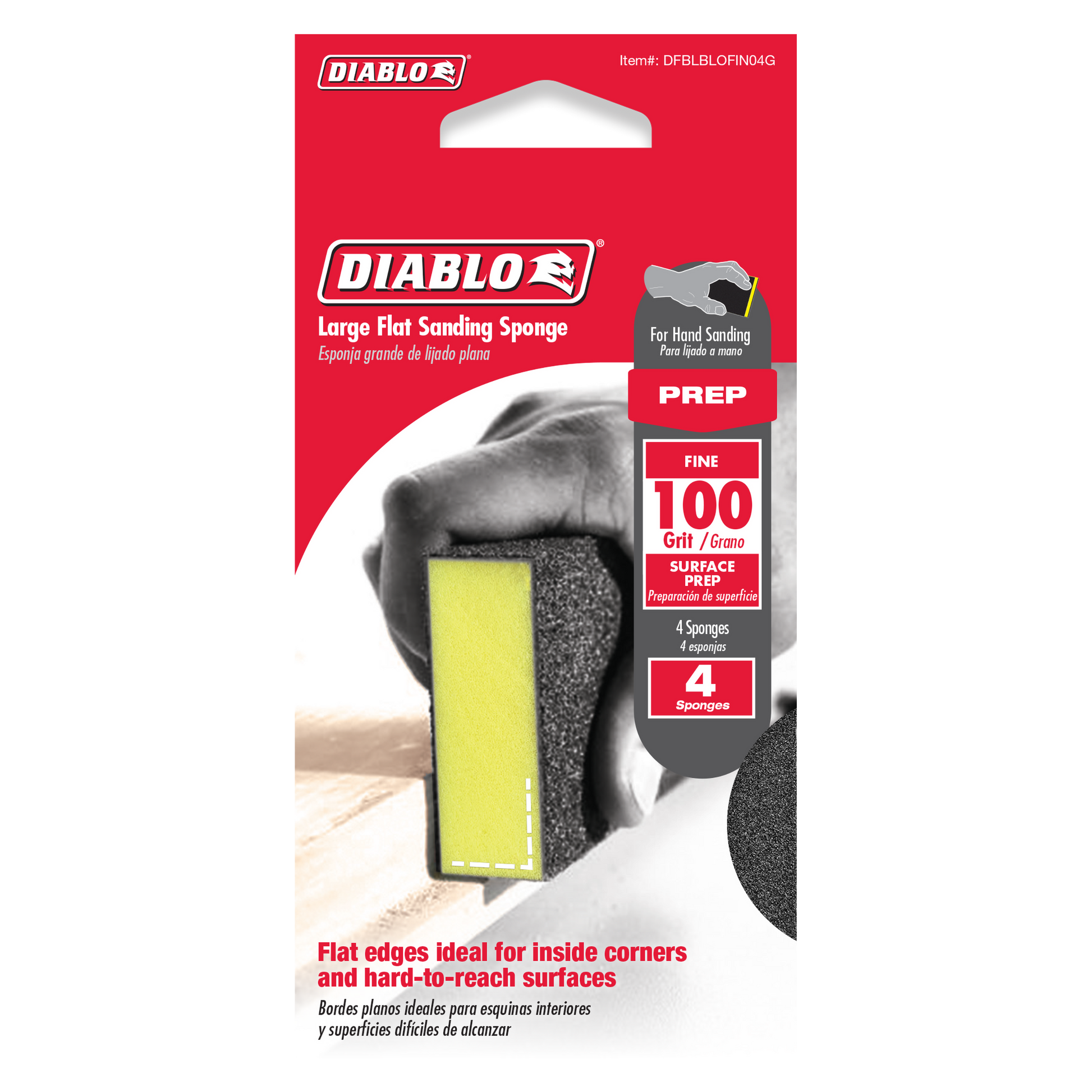 Four large flat sanding sponges with 100-grit fine surface in yellow and gray.