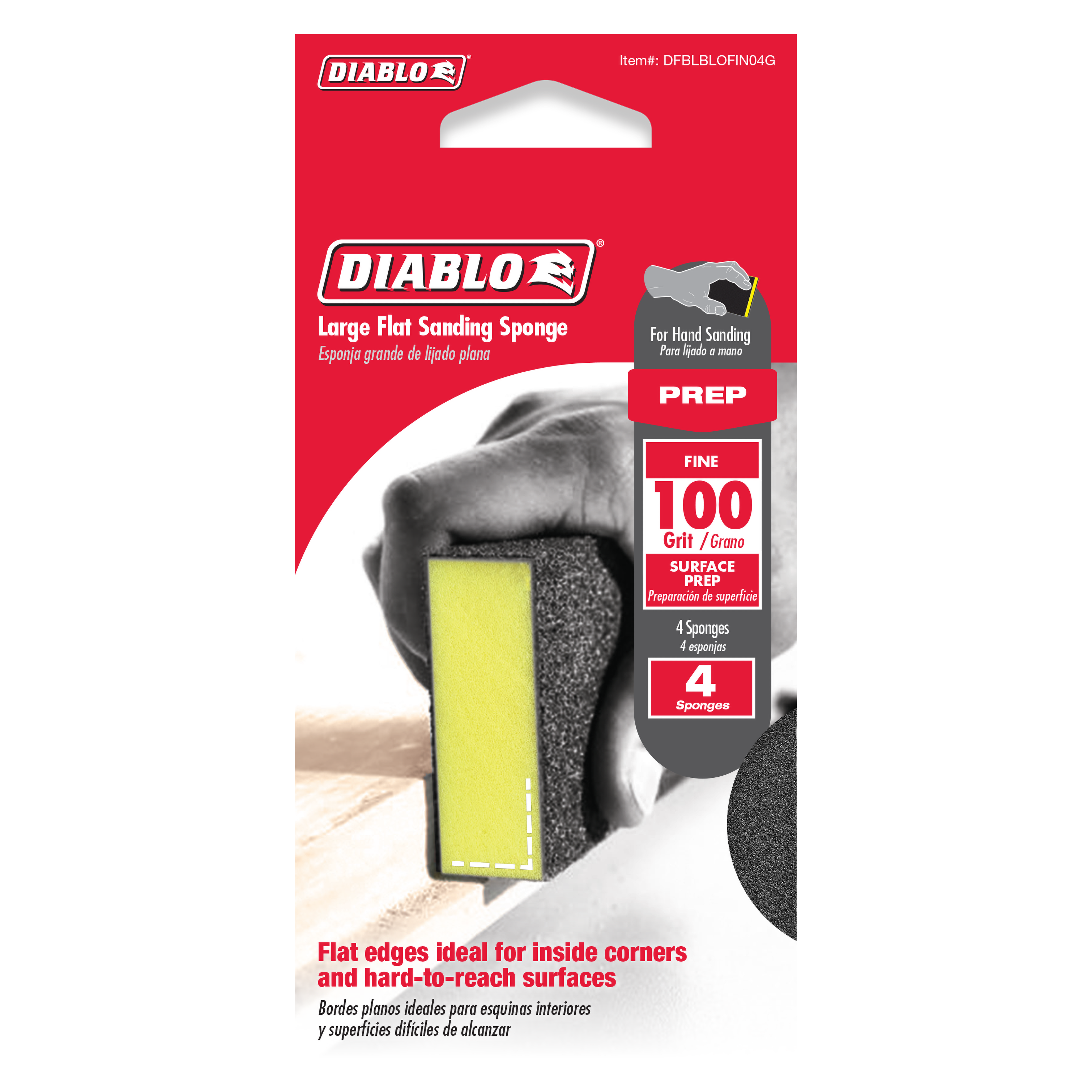 Diablo DFBLBLOFIN04G Large Flat 100-Grit (Fine) Sanding Sponge (4-Pack)