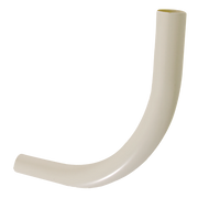 Cream-colored curved tube bend support with smooth J-shape design and brass fitting at top.