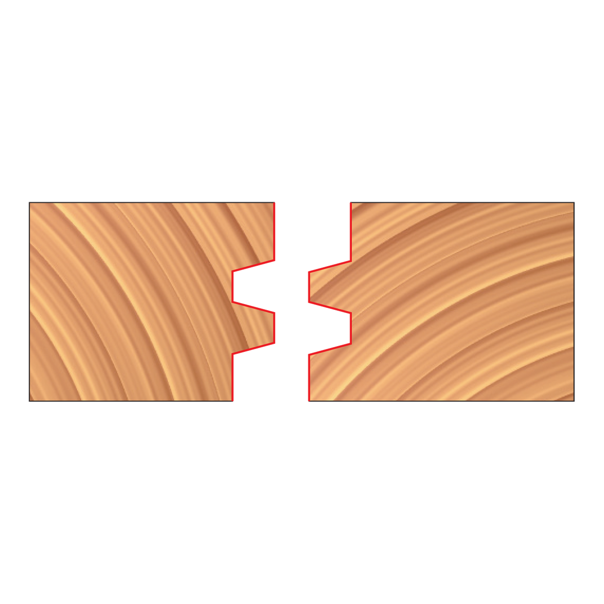 Two reversible glue joint cutter profiles with complementary interlocking edge patterns shown front and back.