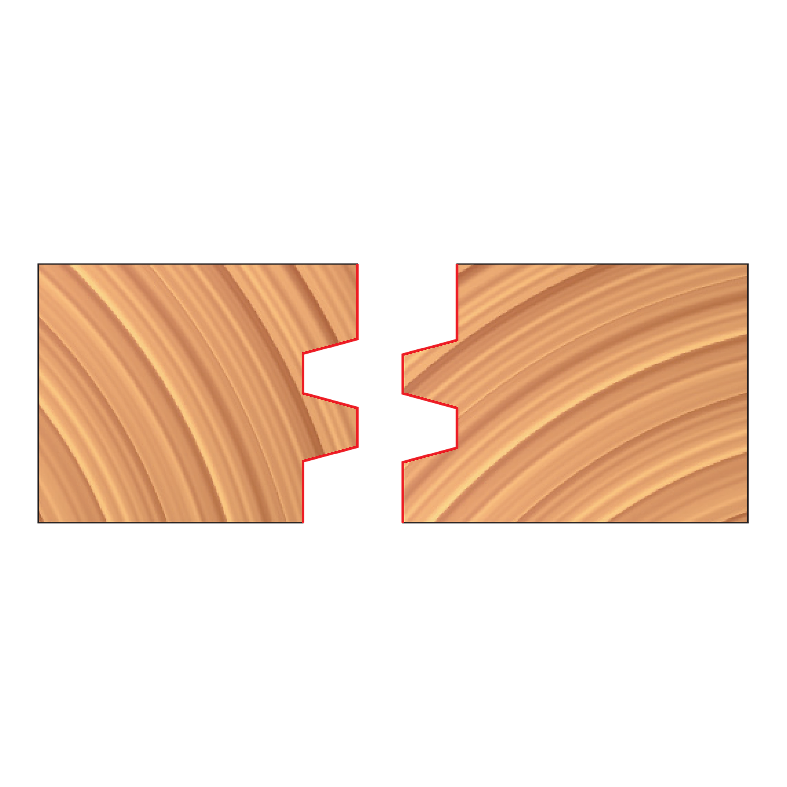 Two reversible glue joint cutter profiles with complementary interlocking edge patterns shown front and back.