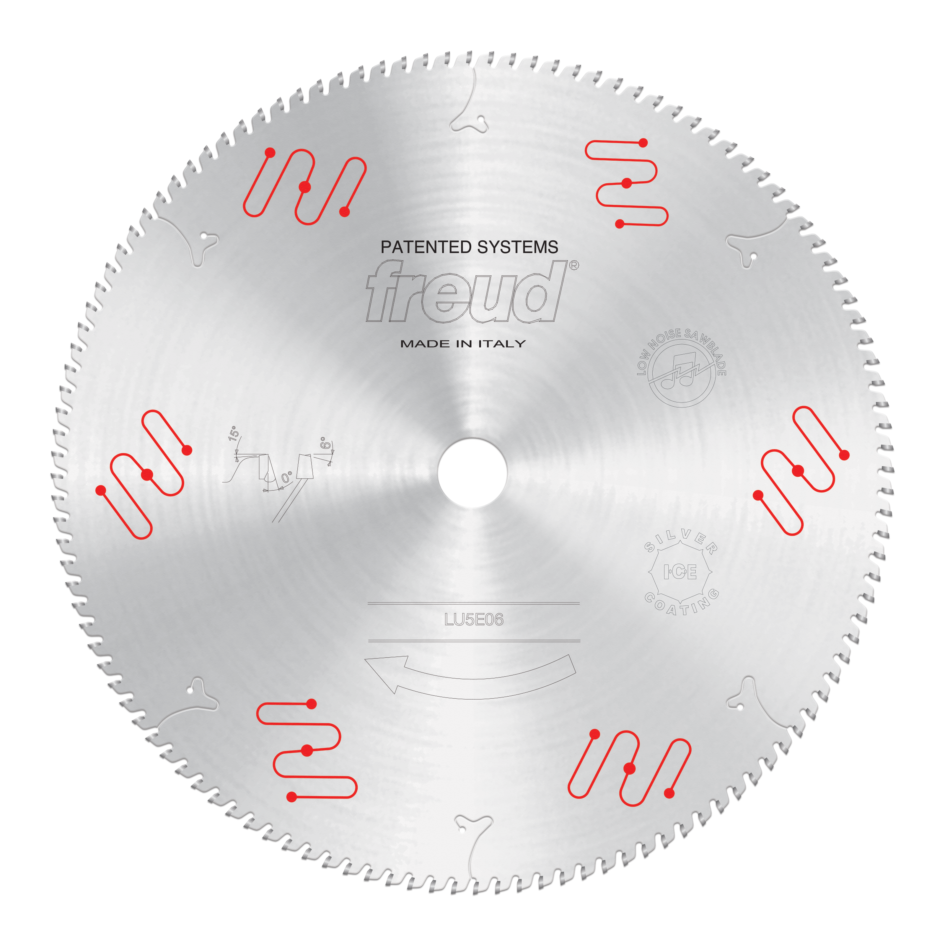Freud 305mm circular saw blade with fine teeth and mechanical clamping system for aluminum and non-ferrous materials.