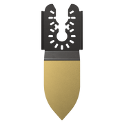 Black oscillating sanding plate with tan base and perforated mounting holes for universal fit compatibility.