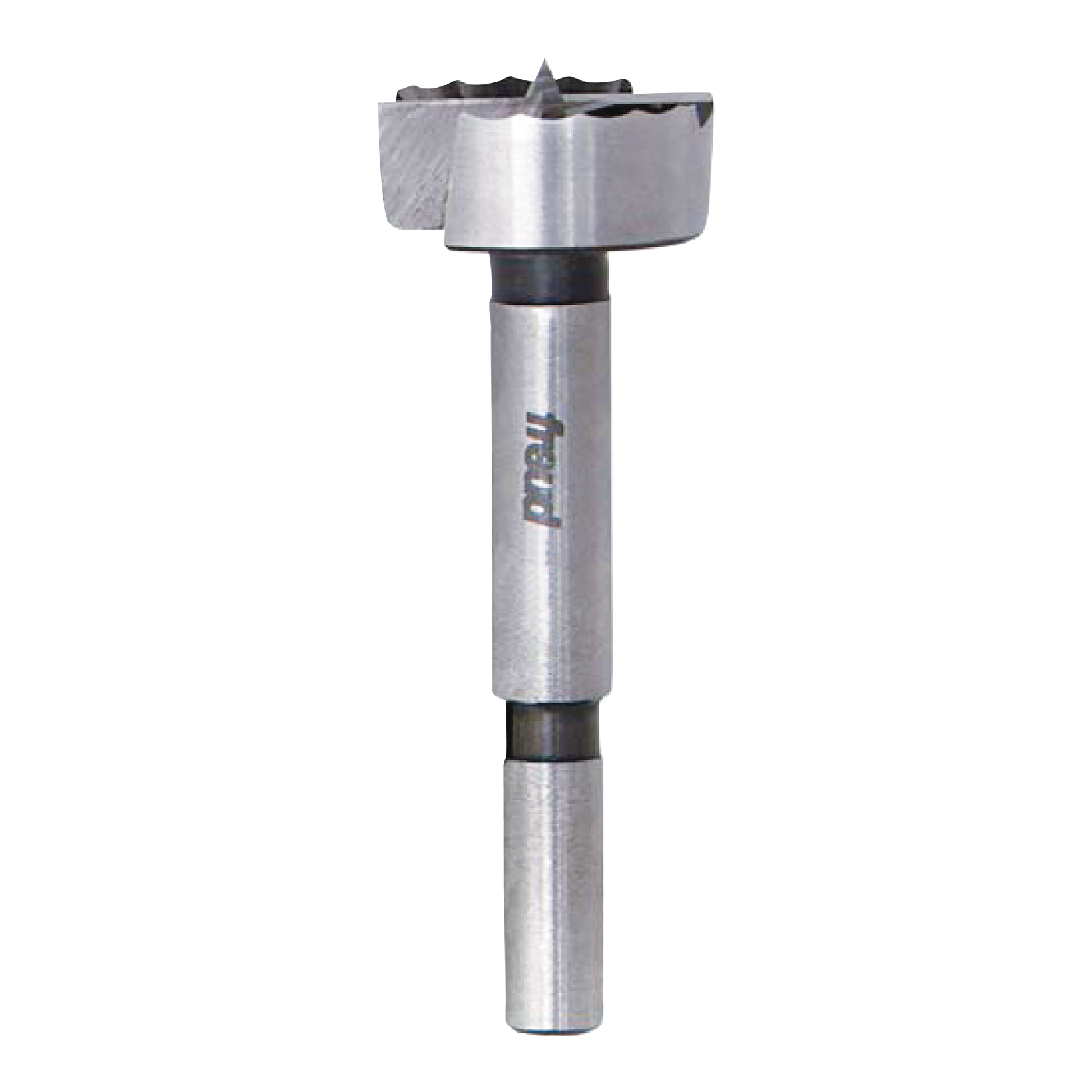 Freud 35mm Forstner bit with cylindrical steel shaft and toothed cutting head for drilling clean holes in wood.