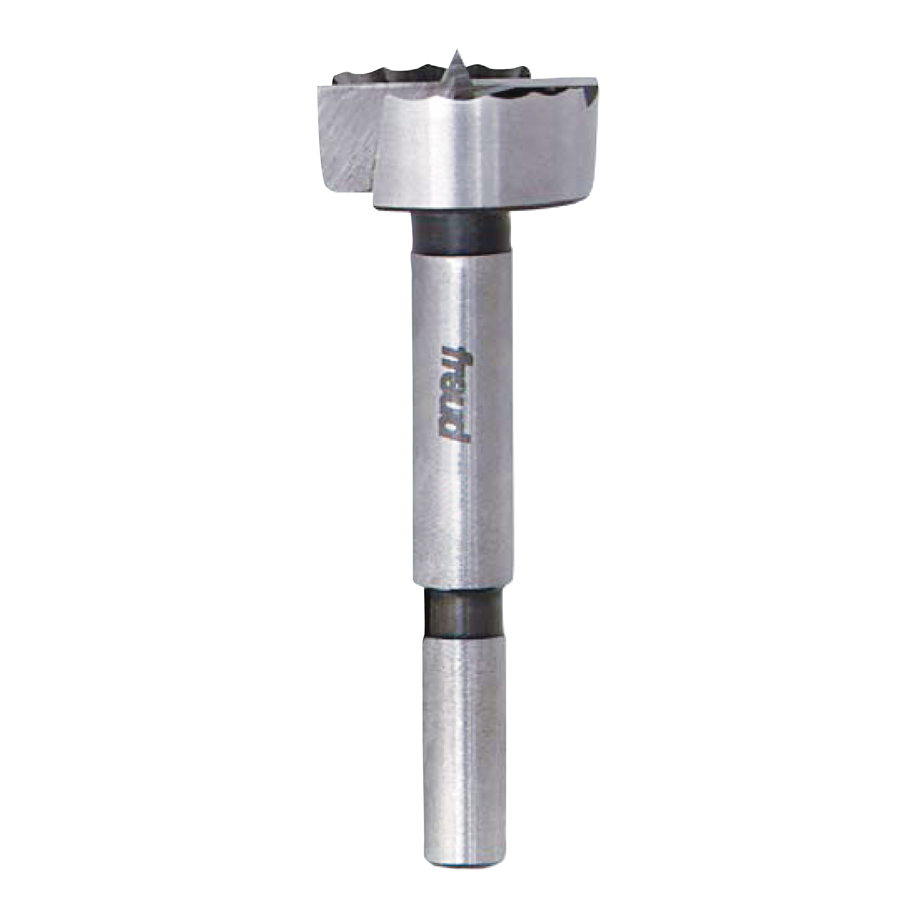 Freud 35mm Forstner bit with cylindrical steel shaft and toothed cutting head for drilling clean holes in wood.