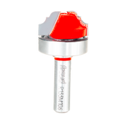 Freud router bit with red cove and bead cutting head, silver shank, and top bearing guide.