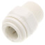 White plastic tube connector with 3/8" OD tube fitting and 3/8" NPT male thread.