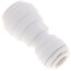 White polypropylene reducing union connector with 1/2" and 3/8" barbed ends.