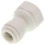 White plastic connector with 3/8" OD fitting and female NPTF thread port.