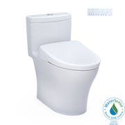 Toto Aquia IV One Piece Elongated Universal Height Toilet with CEFIONTECT Dual Flush 0.9 and 1.28 GPF with Contemporary Washlet+ Auto Flush S7 Bidet Seat in Cotton White