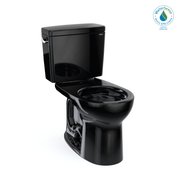 Ebony two-piece round toilet with tank, bowl, and lid in closed position; WaterSense certified.