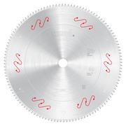 Freud 400mm circular saw blade with aluminum and non-ferrous metal cutting teeth and silver coating.