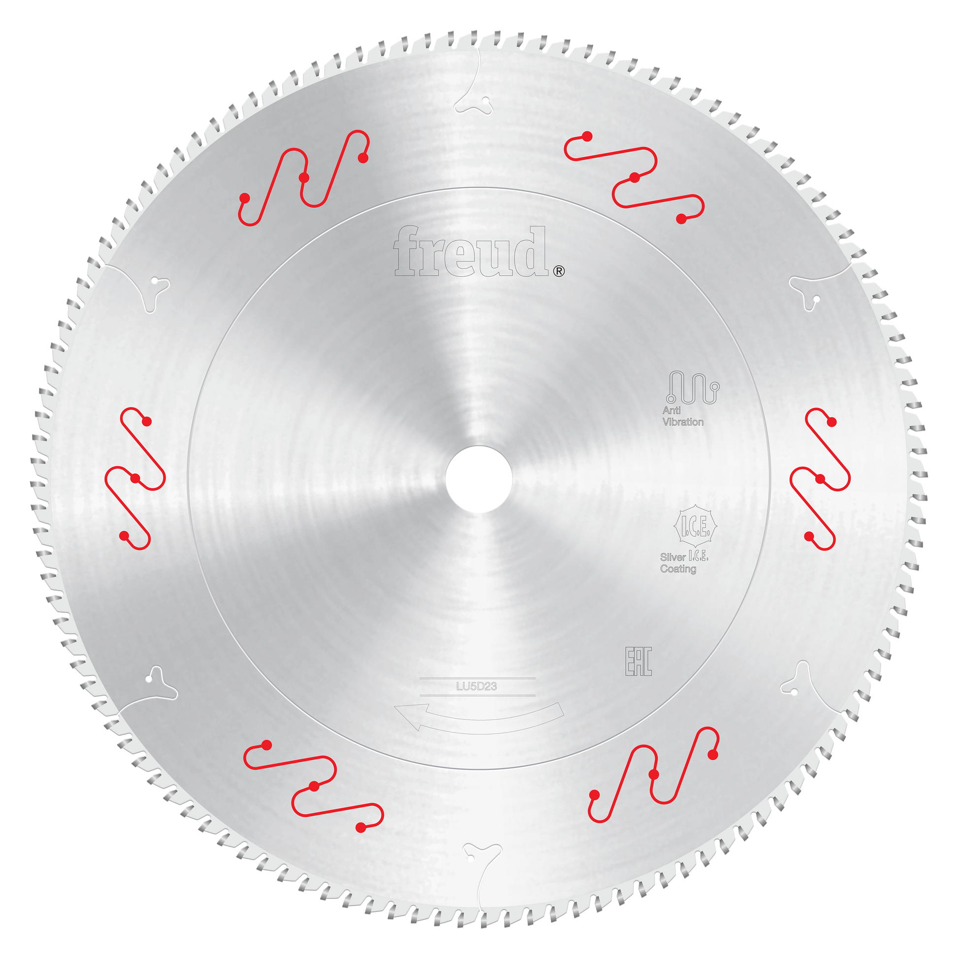 Freud 400mm circular saw blade with aluminum and non-ferrous metal cutting teeth and silver coating.