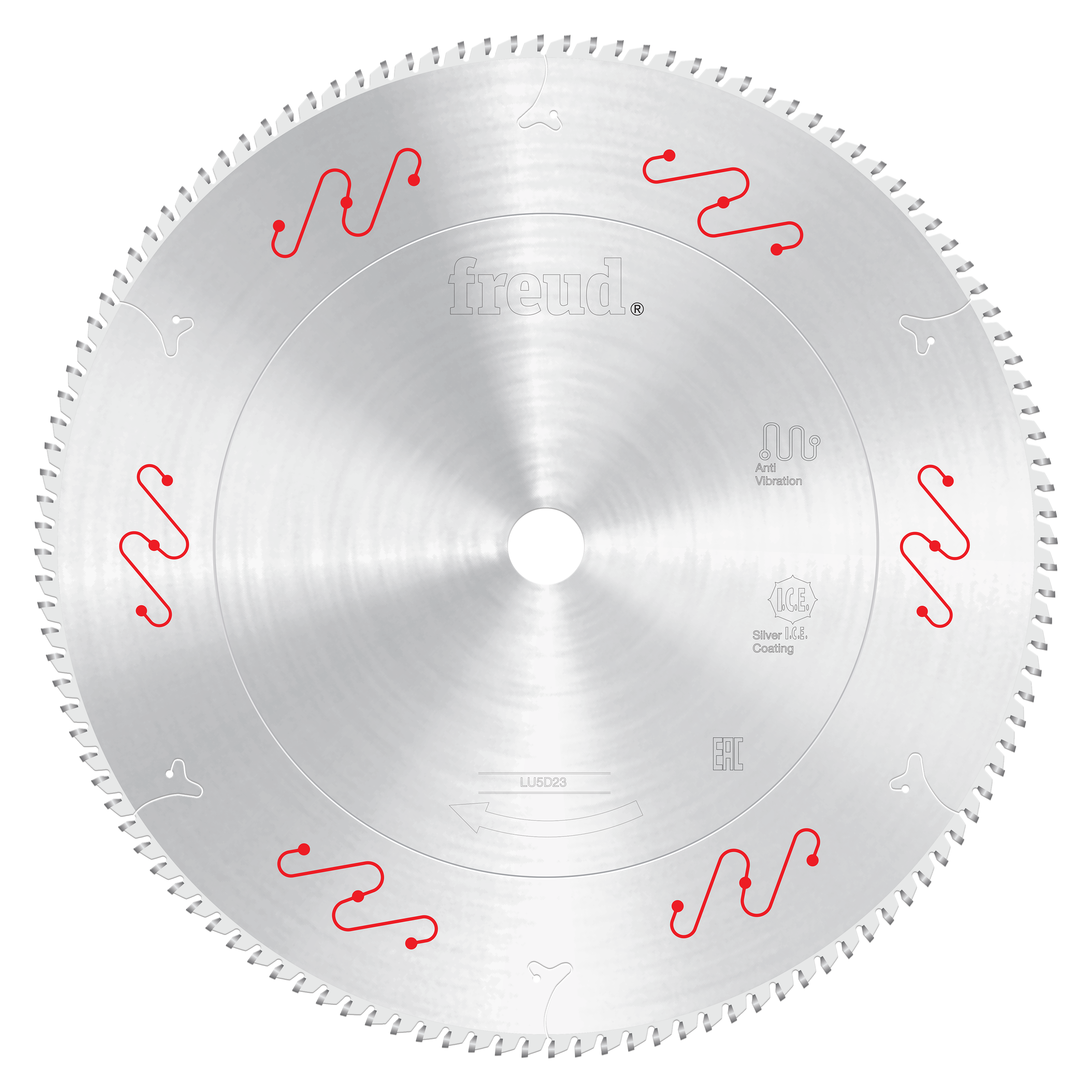 Freud 400mm circular saw blade with aluminum and non-ferrous metal cutting teeth and silver coating.