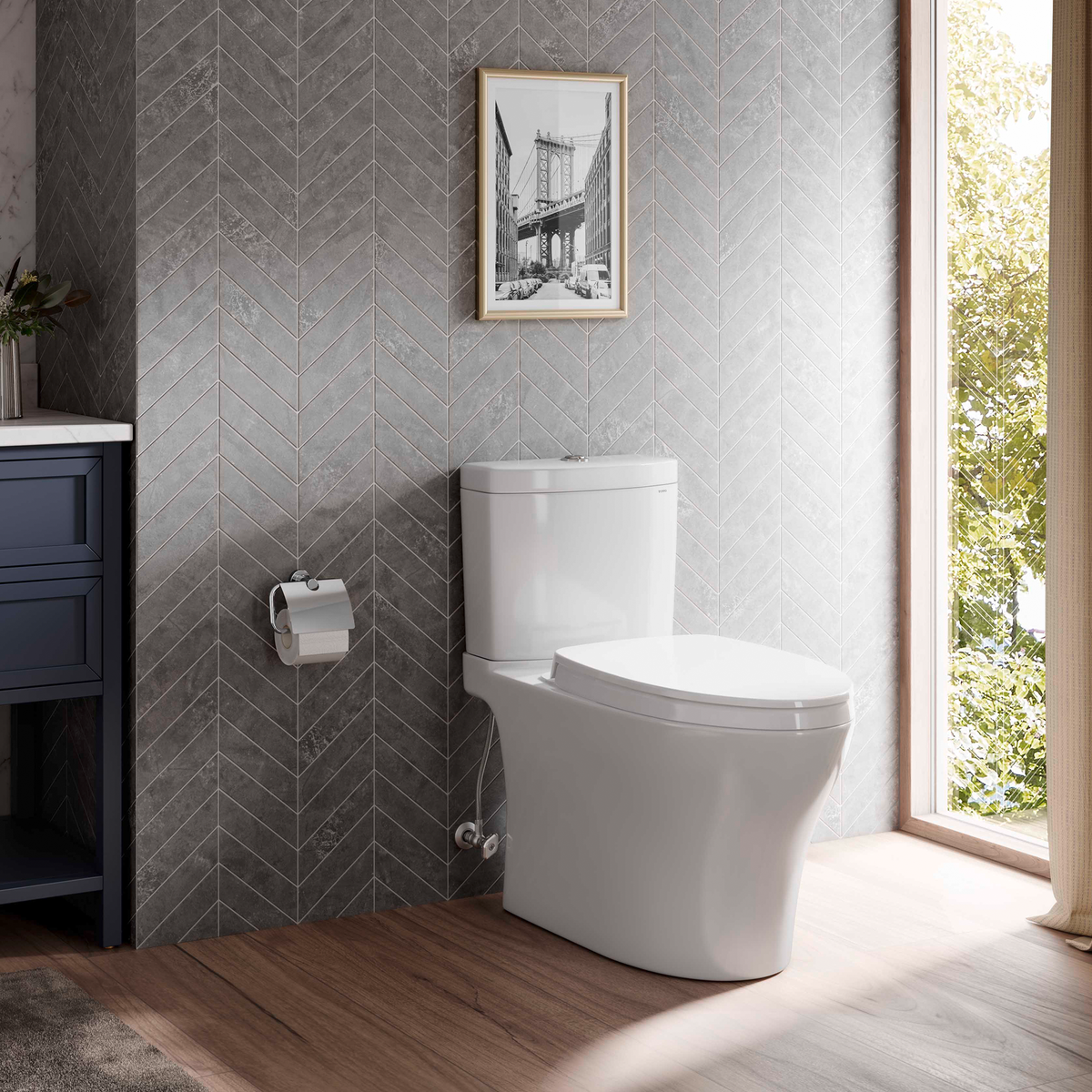 Toto Aquia IV Two Piece Elongated Universal Height Toilet with CEFIONTECT Dual Flush 0.9 and 1.28 GPF Less Seat in Cotton White