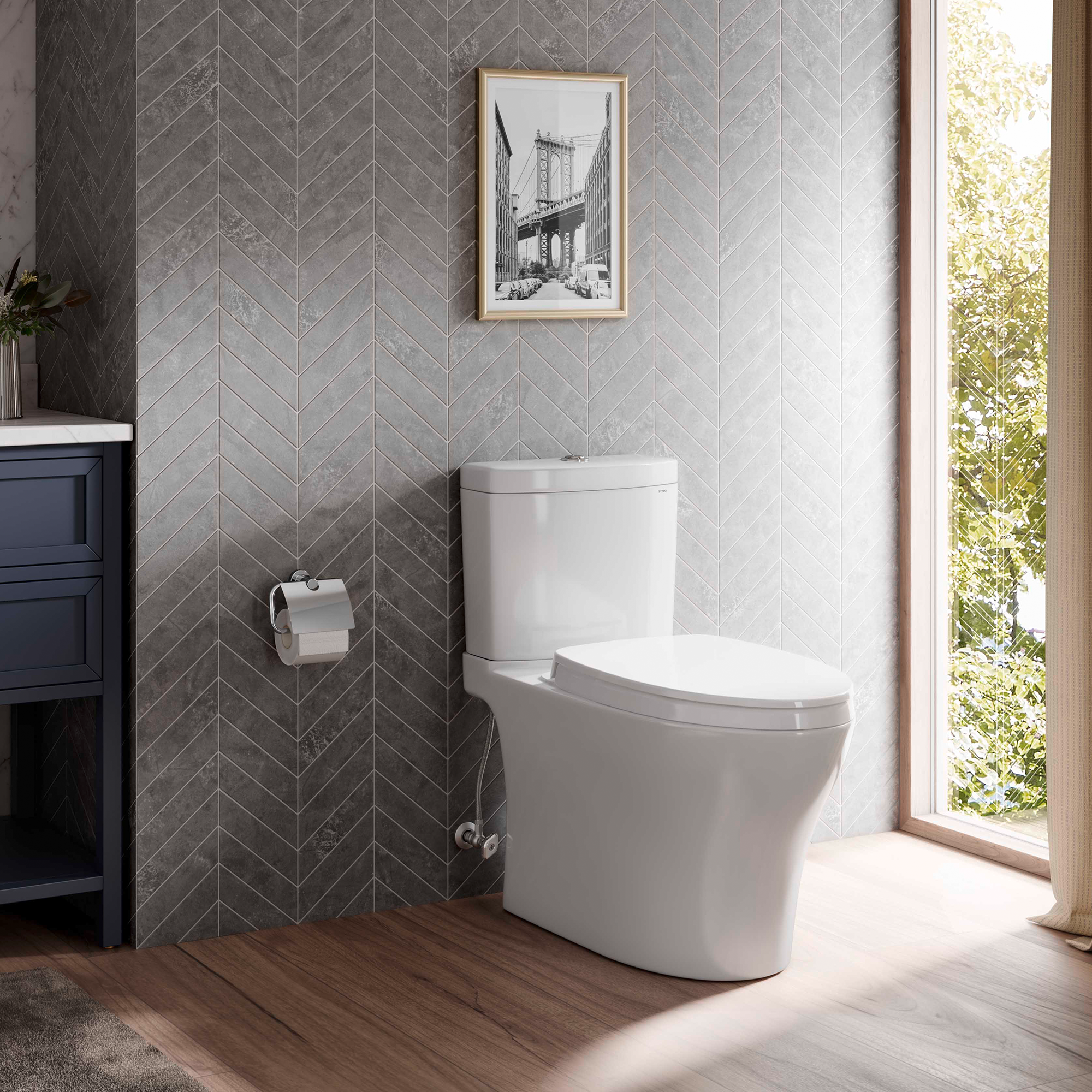 Toto Aquia IV Two Piece Elongated Universal Height Toilet with CEFIONTECT Dual Flush 0.9 and 1.28 GPF Less Seat in Cotton White