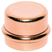 Copper press cap with 3/4" diameter and polished finish, featuring a grooved band around the base.