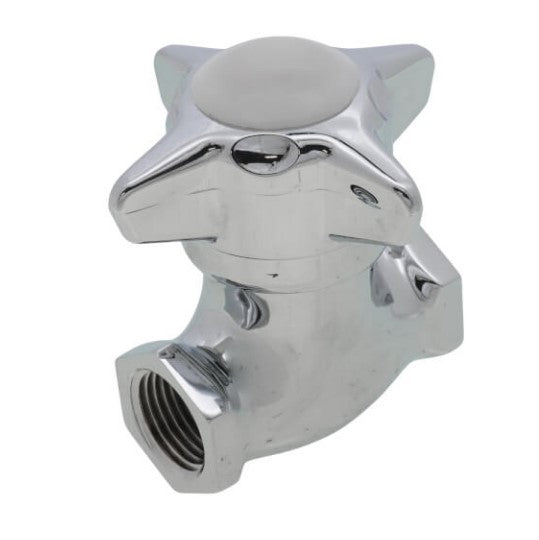 Chrome self-closing multi-purpose valve with 1/2" threaded outlet and lever handle.