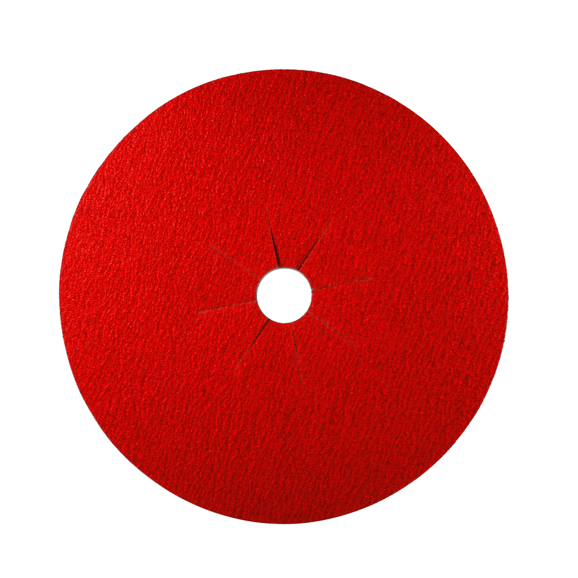 Red circular sanding disc with textured abrasive surface and center mounting hole.