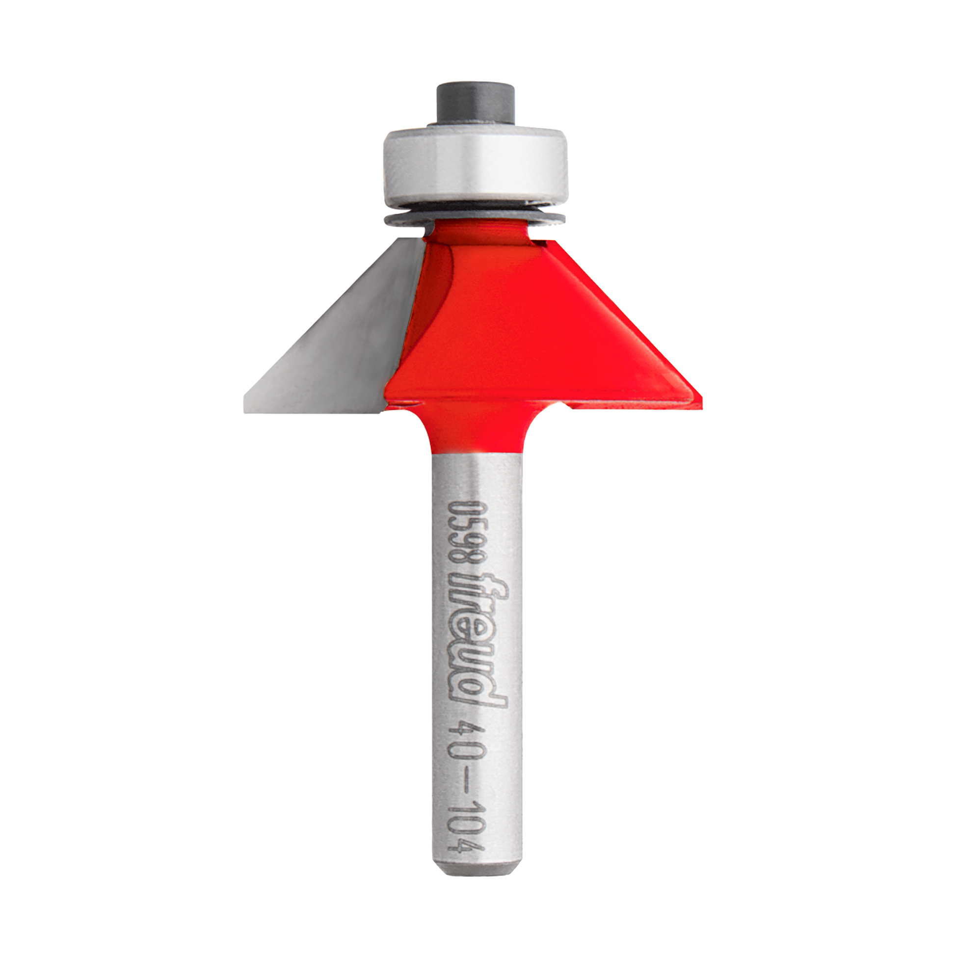 Freud 40-104 chamfer bit with red cutting head and metal shank marked with model number.